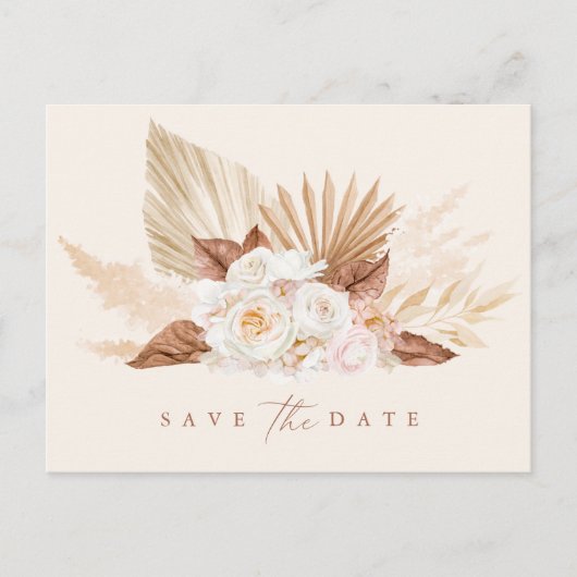Pampas Grass Bloemen Brunt Sinaasappel Save The Da Aankondigingskaart (Voorkant)