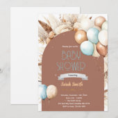 Pampas Grass blue balloon invitation Kaart (Voorkant / Achterkant)