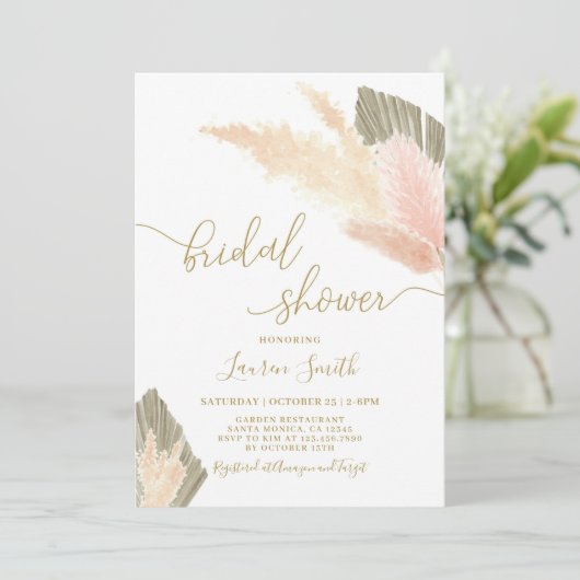Pampas Grass blush Bridal Douche Invitation (Debout devant)