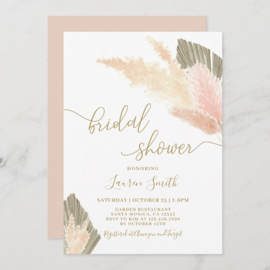 Pampas Grass blush Bridal Douche Invitation (Devant / Derrière)