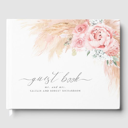 Pampas Grass Blush Rose Mariage Livre d'invité (Recto)
