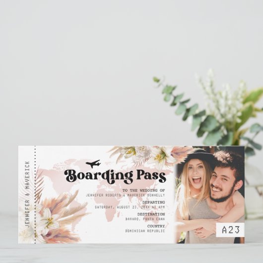 Pampas Grass Boarding Pass Weddenschap Kaart (Staand voorkant)