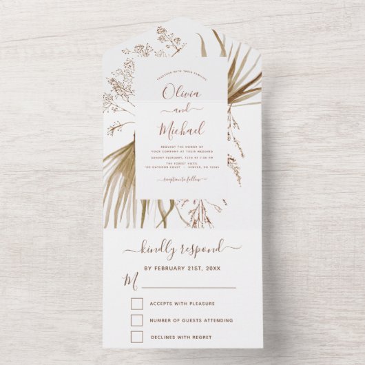 Pampas Grass Bohéian Boho Faire-part de mariage (À l'intérieur)