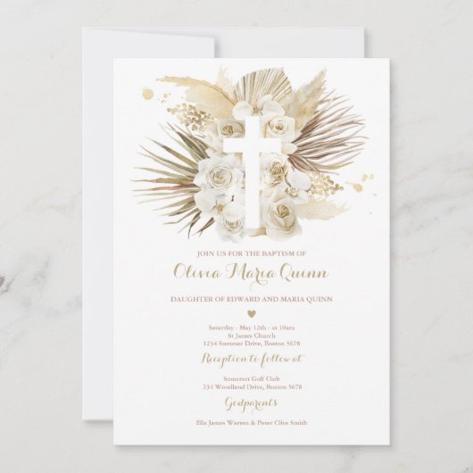 Pampas Grass Bohemian Baptism Boho Christening Kaart (Voorkant)