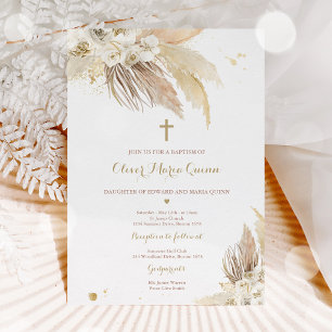 Pampas Grass Bohemian Baptism Boho Christening Kaart