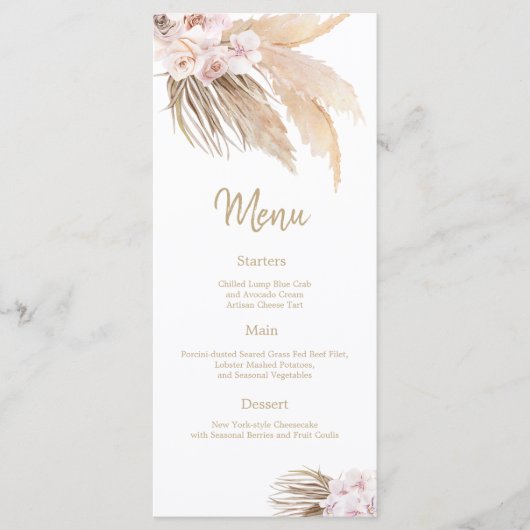 Pampas Grass Bohemian Blush Wedding Reception menu (Voorkant)