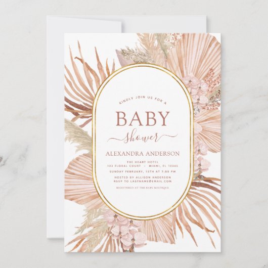 Pampas Grass Bohemian Boho Baby shower Invitation (Devant)
