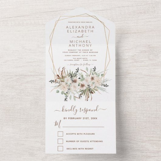 Pampas Grass Bohemian Boho Eucalyptus Weddenschap All In One Uitnodiging (Binnen)