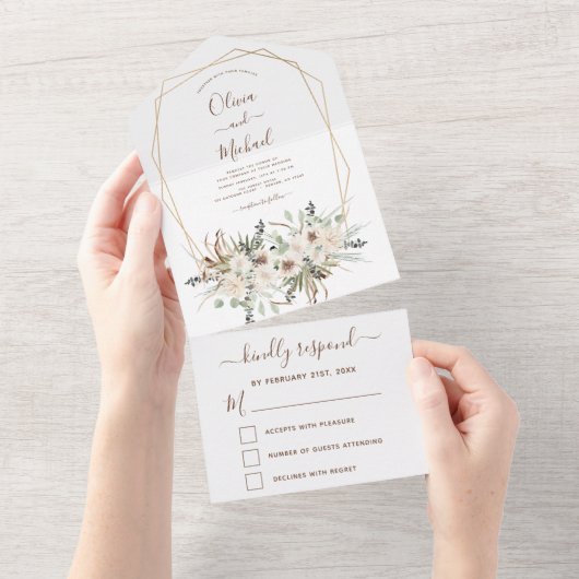Pampas Grass Bohemian Boho Eucalyptus Weddenschap All In One Uitnodiging (Afscheurbaar)