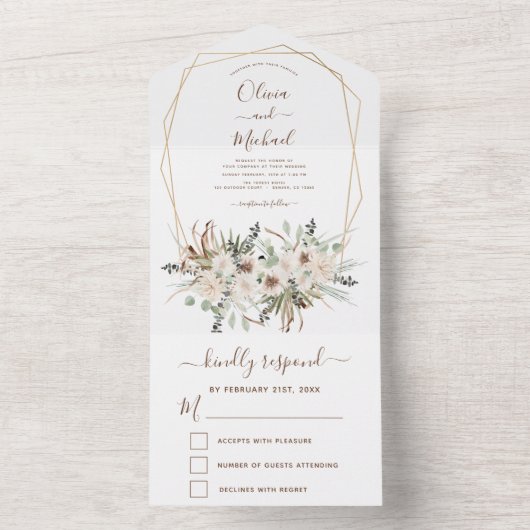 Pampas Grass Bohemian Boho Eucalyptus Weddenschap All In One Uitnodiging (Binnen)