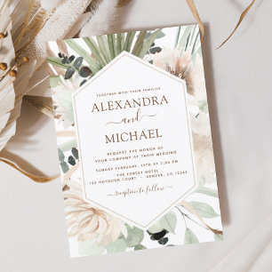 Pampas grass Bohemian Boho Eucalyptus Wedding Invi Kaart