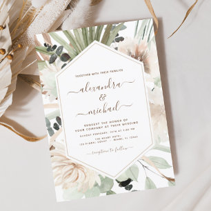 Pampas grass Bohemian Boho Eucalyptus Wedding Invi Kaart