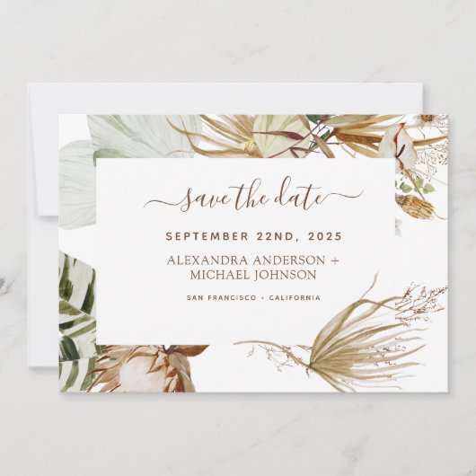 Pampas Grass Bohemian Boho Save the Date Kaart (Voorkant)