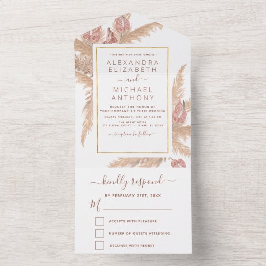 Pampas grass Bohemian Boho tropical Weddenschap All In One Uitnodiging (Binnen)