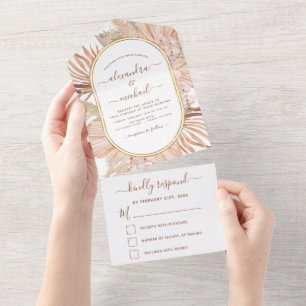 Pampas Grass Bohemian Boho Tropical Wedding RSVP All In One Uitnodiging