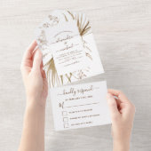 Pampas Grass Bohemian Boho Wedding RSVP All In One Uitnodiging (Afscheurbaar)
