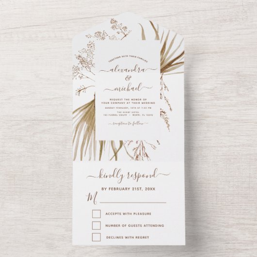 Pampas Grass Bohemian Boho Wedding RSVP All In One Uitnodiging (Binnen)