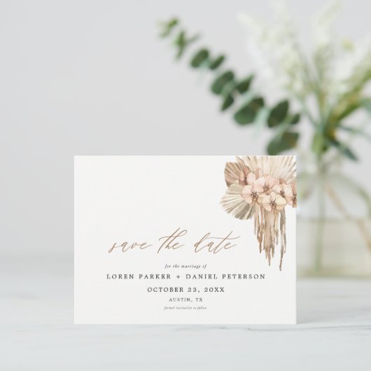 Pampas Grass Bohemian Save the Date Briefkaart (Staand voorkant)