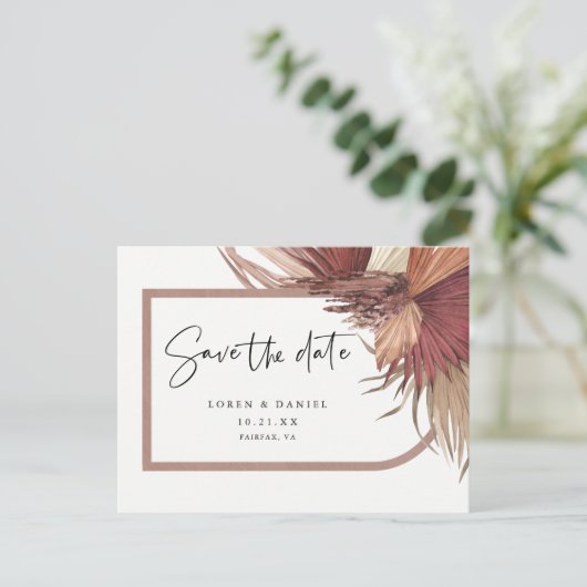 Pampas Grass Bohemian Save the Date Briefkaart (Staand voorkant)