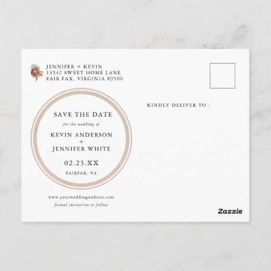 Pampas Grass Bohemian Save the Date Briefkaart (Achterkant)