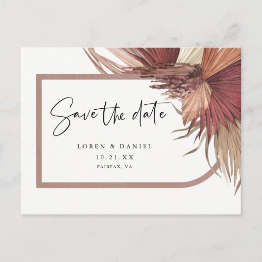 Pampas Grass Bohemian Save the Date Briefkaart (Voorkant)