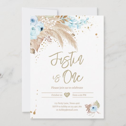 Pampas grass Boho ANY AGE Rustic Boy Birthday Invi Kaart (Voorkant)