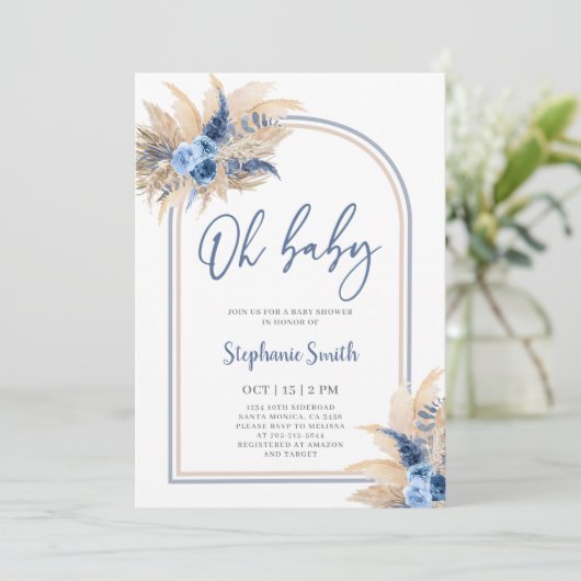Pampas Grass Boho Baby shower Boy Kaart (Staand voorkant)