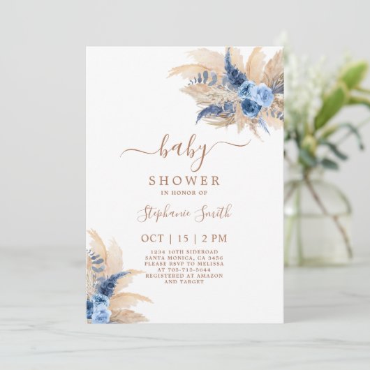 Pampas Grass Boho Baby shower garçon Invitation (Debout devant)