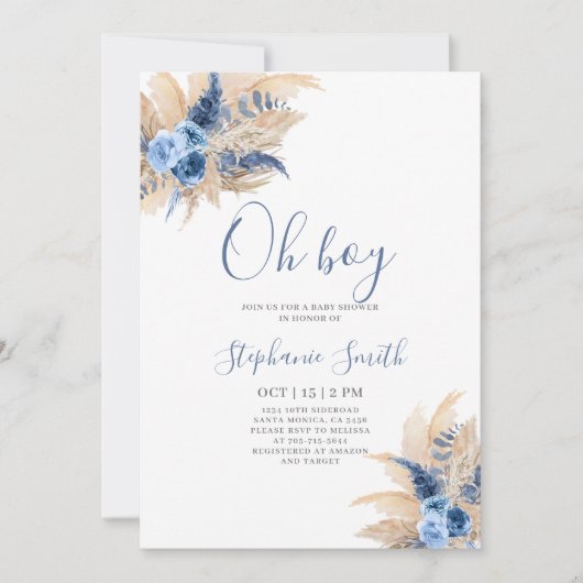 Pampas Grass Boho Baby shower garçon Invitation (Devant)