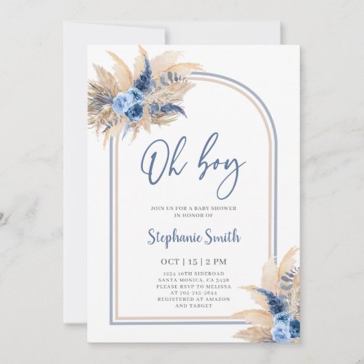 Pampas Grass Boho Baby shower garçon Invitation (Devant)