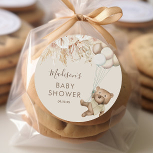 Pampas Grass Boho Beer Baby shower Classic Round S Ronde Sticker