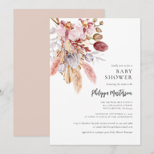 Pampas Grass Boho Bloemen Meisje Baby shower Kaart