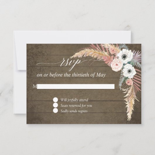 Pampas Grass Boho Blush Blanc Floral Bois RSVP (Devant)