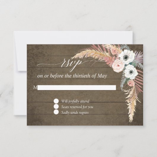 Pampas Grass Boho Blush Fleurs Blanches Bois RSVP (Devant)
