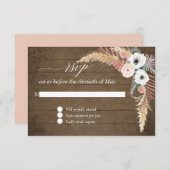 Pampas Grass Boho Blush Fleurs Blanches Bois RSVP (Devant / Derrière)
