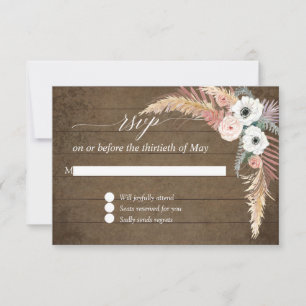 Pampas Grass Boho Blush White Floral Wood RSVP