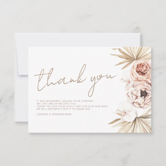 Pampas Grass Boho Bohemian Dank je Baby shower Bedankkaart (Voorkant)