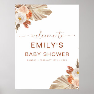 Pampas Grass Boho Bohemian Desert Baby shower Poster