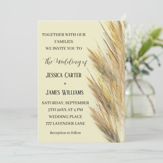 Pampas Grass Boho Bohemian Grass Eenvoudige bruilo Kaart (Staand voorkant)