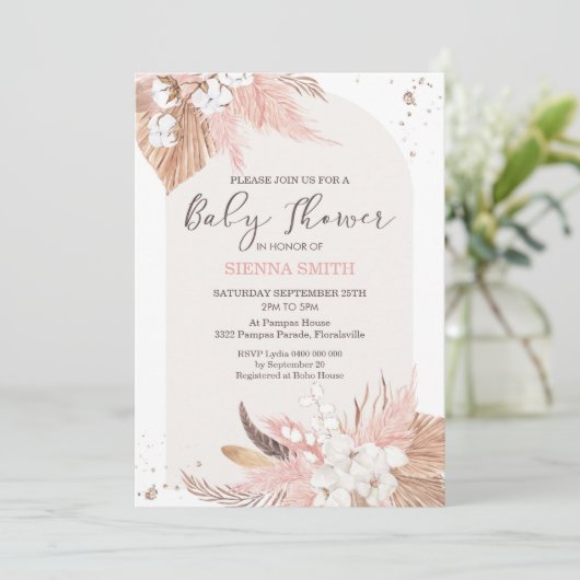 Pampas Grass Boho Desert Baby shower Uitnodiging (Staand voorkant)