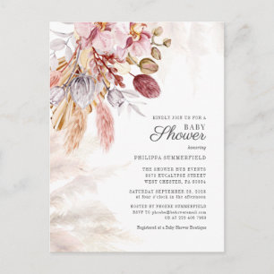 Pampas Grass Boho Dried Flowers Girl Baby shower Uitnodiging Briefkaart