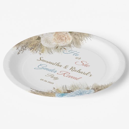 Pampas Grass Boho Elegant Gender Reveal Party Papieren Bordje (Gekanteld)