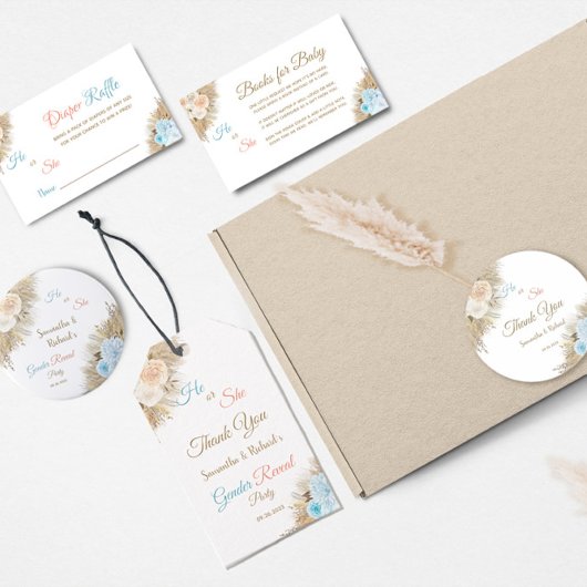 Pampas Grass Boho Gender Reveal Dank u Favor Cadeaulabel