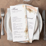 Pampas grass boho menu mariage & message de remerc<br><div class="desc">Créé pour coordonner avec notre collection "Boho ARch & Pampas Grass Mariage", ce menu mariage personnalisable est parfait pour toute réception mariage élégante et élégante. Avec un mélange équilibré de charme rustique et d'élégance délicate dans les tons de terre douce, ce menu est facilement personnalisable pour inclure les noms de...</div>