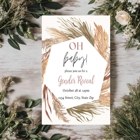 Pampas Grass Boho Neutre Genre Révéler Invitation