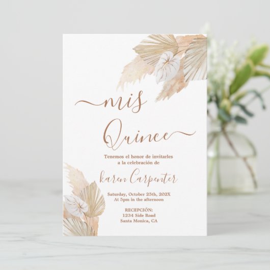 Pampas Grass Boho Quinceanera Invitation (Debout devant)