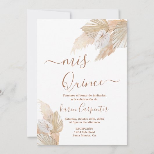 Pampas Grass Boho Quinceanera Kaart (Voorkant)