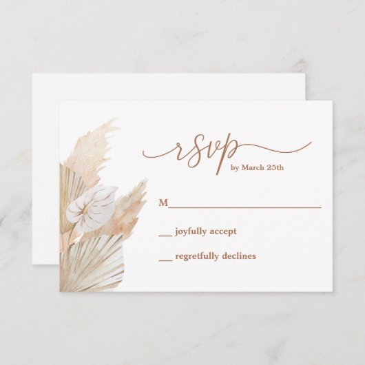 Pampas Grass Boho RSVP-kaart RSVP Kaartje (Voorkant / Achterkant)