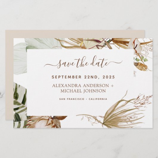 Pampas Grass Boho Save the Date (Voorkant / Achterkant)