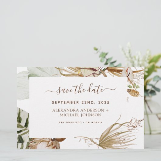 Pampas Grass Boho Save the Date (Staand voorkant)